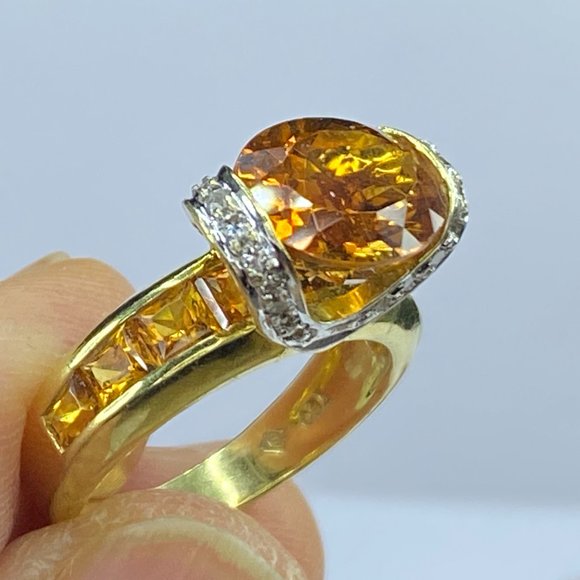 H Stern 18K/14 yellow gold oval Citrine Diamond earrings ring set 14.0g JR78323 - Picture 6 of 11